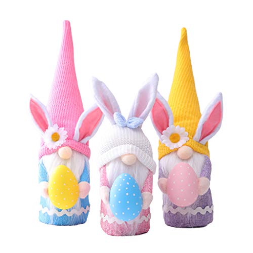 Wanghuaner Juego de 3 muñecas sin rostro de Pascua, lindas decoraciones de elfo de conejo, para el hogar conejo Pascua