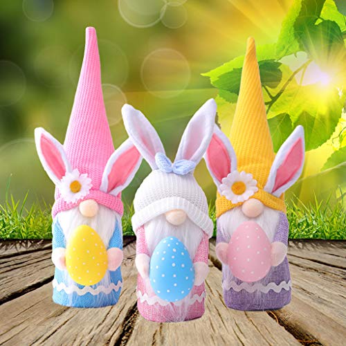 Wanghuaner Juego de 3 muñecas sin rostro de Pascua, lindas decoraciones de elfo de conejo, para el hogar conejo Pascua