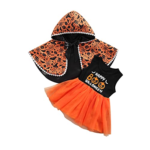 WangsCanis Disfraz de Halloween para niña, disfraz de Halloween para niña, vestido de calabaza, ropa de bebé, Halloween, vestido de princesa., Negro C, 2-3 Años