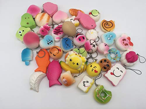 Wanruisi 30 Pack Squishy Toy Jumbo Food Squishise Cat Hamburgers Cream Scented Slow Rising Squishies Charms, Kid Toy, Lovely Toy, Stress Relief Toy, Cell Phone Straps Key, Chains Stress Relief Toy