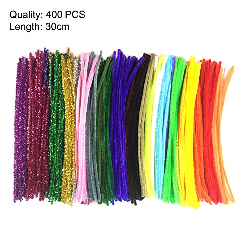 Wartoon 300 pcs varios colores y 100 con purpurina Creative limpiapipas para Manualidades DIY art Craft Decoración chenille Stems (6 mm x 35 cm)