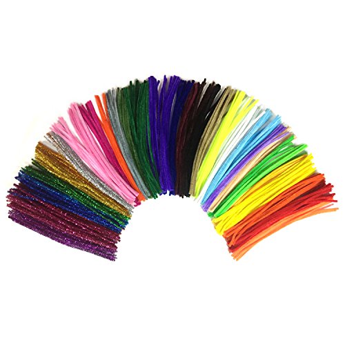 Wartoon 300 pcs varios colores y 100 con purpurina Creative limpiapipas para Manualidades DIY art Craft Decoración chenille Stems (6 mm x 35 cm)