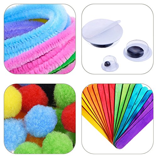 Wartoon Pipe Cleaners Crafts Set, limpiapipas Chenille Stem y Pompones con Googly Wiggle Eyes y Craft Sticks para Craft DIY Art Supplies, 650pcs