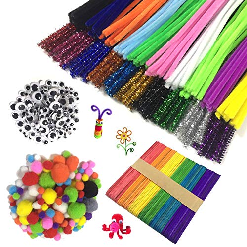 Wartoon Pipe Cleaners Crafts Set, limpiapipas Chenille Stem y Pompones con Googly Wiggle Eyes y Craft Sticks para Craft DIY Art Supplies, 650pcs