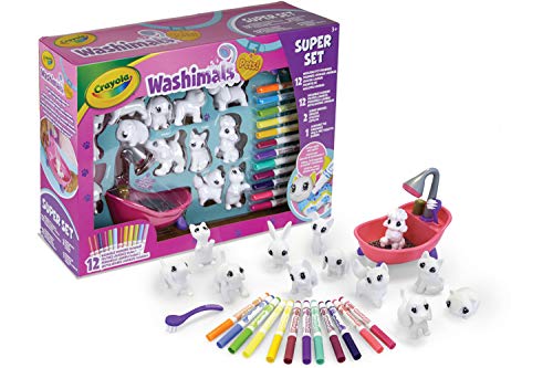 Washimals Súper Set Bañera y 12 Mascotas para colorear y darles un buen baño a las mascotas, ideal para juego y regalo, desde 3 años