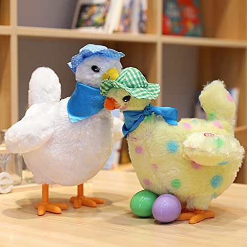 Washranp Gallina Que Pone Huevos Juguete De Expresión Vívida Felpa De Pollo Juguete Eléctrico Juguete para Niños Pone Huevo Gallina Juguete con Música para Niños Blanco