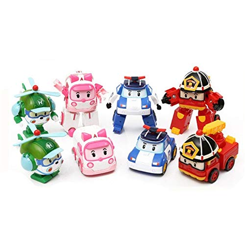 WAWAYU Trǎńsfōrmérs, Transformación 4pcs / Caja Robocar Poli Acion la Figura del Robot Juega el Coche de Bomberos del Manual Deformación Modelo muñeca for los niños (Color : E-4pcs)