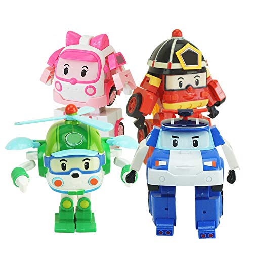 WAWAYU Trǎńsfōrmérs, Transformación 4pcs / Caja Robocar Poli Acion la Figura del Robot Juega el Coche de Bomberos del Manual Deformación Modelo muñeca for los niños (Color : E-4pcs)