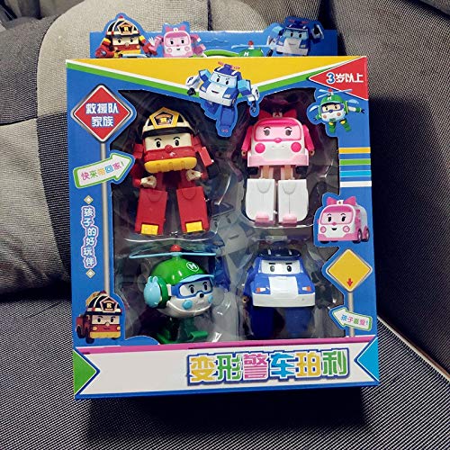 WAWAYU Trǎńsfōrmérs, Transformación 4pcs / Caja Robocar Poli Acion la Figura del Robot Juega el Coche de Bomberos del Manual Deformación Modelo muñeca for los niños (Color : E-4pcs)