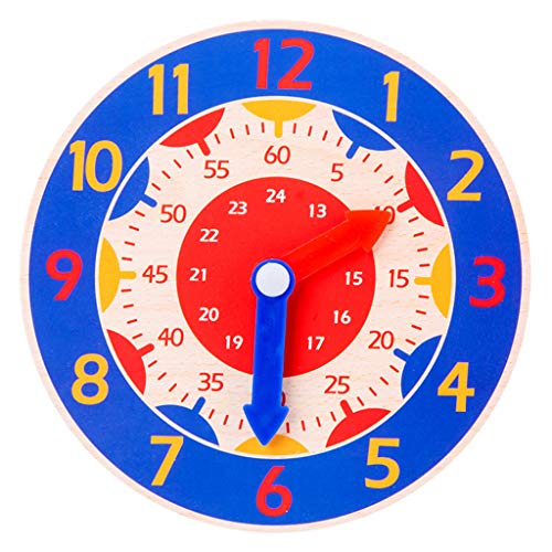 WE-WHLL Reloj de Madera para niños Hora de Juguete Minuto Segunda cognición Relojes Coloridos Juguetes para niños Ayudas para la enseñanza de Preescolar temprano-Lilght Blue