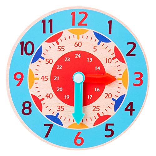 WE-WHLL Reloj de Madera para niños Hora de Juguete Minuto Segunda cognición Relojes Coloridos Juguetes para niños Ayudas para la enseñanza de Preescolar temprano-Lilght Blue