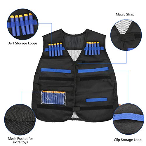 welltop Kids Tactical Vest Kit for Nerf Guns N-Strike Elite Series with 8-Dart Wrist Strap, Seamless Face Masks, Soft Foam Darts Refill Bullets Gifts for Boys Games