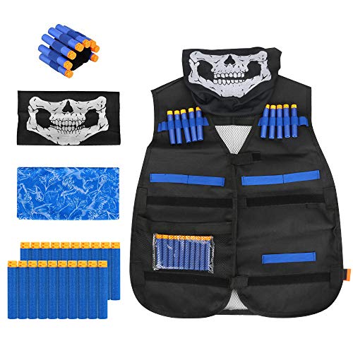 welltop Kids Tactical Vest Kit for Nerf Guns N-Strike Elite Series with 8-Dart Wrist Strap, Seamless Face Masks, Soft Foam Darts Refill Bullets Gifts for Boys Games