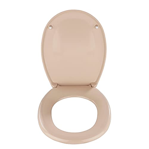 WENKO Tapa de WC Bergamo beige - antibacteriano, sujeción de acero inox, Duroplast, 35 x 44.4 cm, Beige