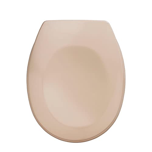 WENKO Tapa de WC Bergamo beige - antibacteriano, sujeción de acero inox, Duroplast, 35 x 44.4 cm, Beige