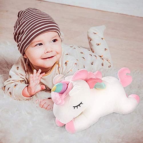 WENTS Peluche Licorne Jouet de Poupée Original Avec Détails en Corne et Ailes d'arc en Ciel, Matériau de Peau Douce, Cadeau pour Bébé 20 cm Blanc/ Rose