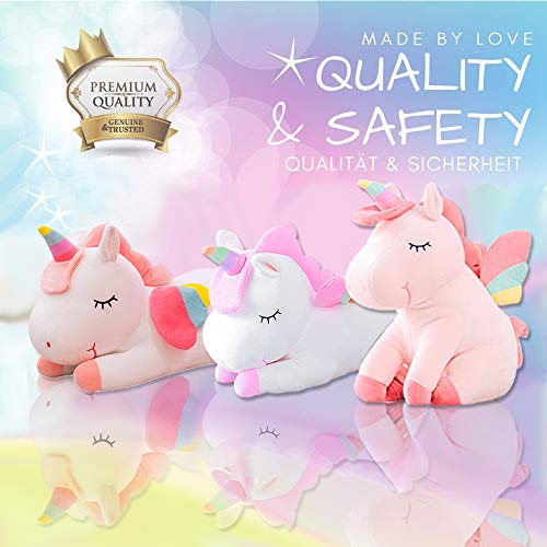 WENTS Peluche Licorne Jouet de Poupée Original Avec Détails en Corne et Ailes d'arc en Ciel, Matériau de Peau Douce, Cadeau pour Bébé 20 cm Blanc/ Rose