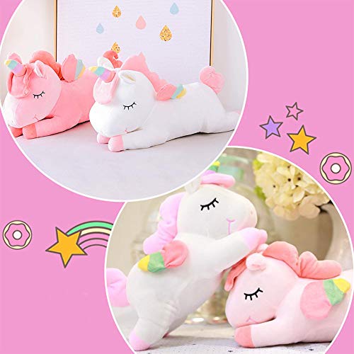 WENTS Peluche Licorne Jouet de Poupée Original Avec Détails en Corne et Ailes d'arc en Ciel, Matériau de Peau Douce, Cadeau pour Bébé 20 cm Blanc/ Rose