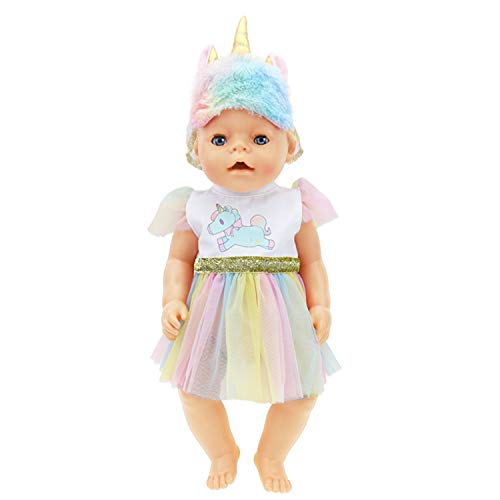 WENTS Ropa para Muñeca Vestido 2PCS Ropa de Muñecas para New Born Baby Doll Unicornio Vestidos para Muñeca Hechos para Muñecas de 18 Pulgadas