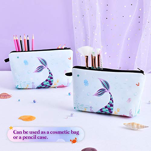 WERNNSAI Mochila Con Cordón de Sirena - regalos de Sirena Para Niñas Cumpleaños Navidad 9 Piezas Bolsas Con Cordón Incluye Bolsa de Maquillaje Llavero Collar Pulsera Cintas Para El Cabello