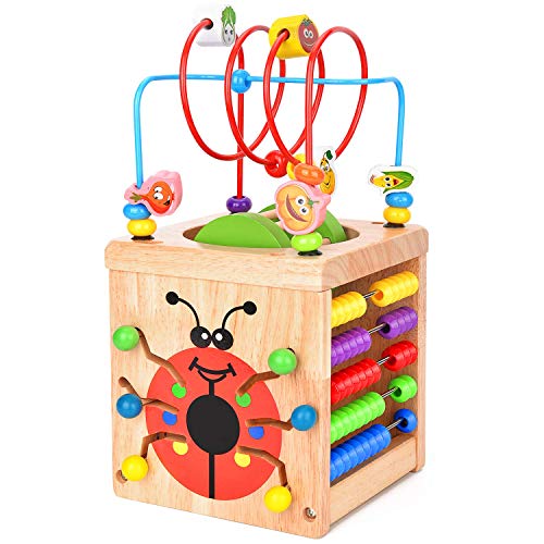 Wesimplelife Juego de Juguetes de Laberinto de Madera Cubo de Actividades Centro de Actividades 6 en 1 Juguete de Madera Laberinto Educativo Regalo para Bebés Niños