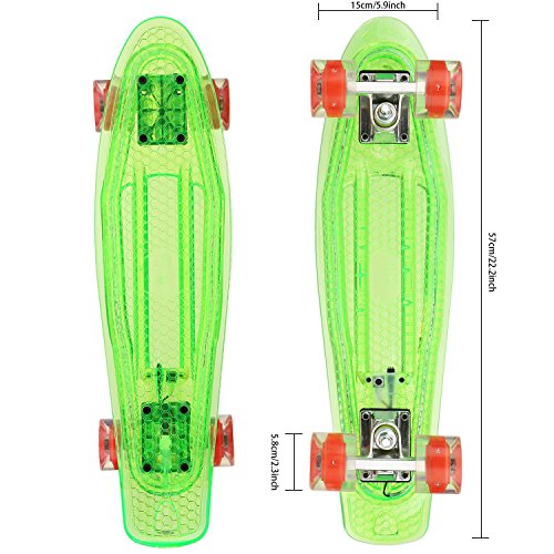 WeSkate Cruiser - Monopatín Completo Mini Skateboard de 55 cm, Penny Board con Ruedas LED de Poliuretano, rodamientos ABEC-7, niños, Adolescentes y Adultos