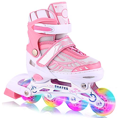 Weskate Patines en Linea Ajustables para Niña Niño Patines Linea con Todas Las Ruedas iluminadas Patines Niña para Exteriores e Interiores