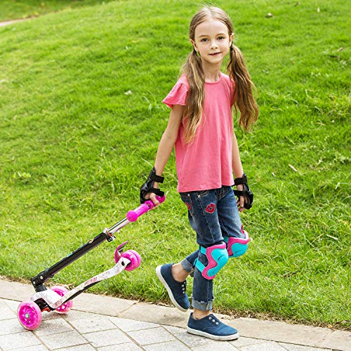 WeSkate - Patinete Niños Patinete de 3 Ruedas Plegables con Ruedas Luminosas y Manillar Ajustables para Niños y Niñas de 3 a 12 Años Multicolor e Impreso (púrpura)