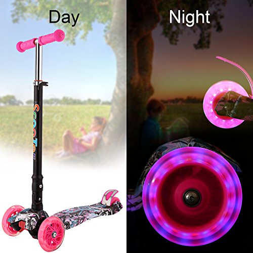 WeSkate - Patinete Niños Patinete de 3 Ruedas Plegables con Ruedas Luminosas y Manillar Ajustables para Niños y Niñas de 3 a 12 Años Multicolor e Impreso (púrpura)