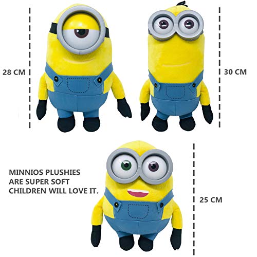 Whitehouse Peluches Minions Bob Kevin Stuart 25/30cm Minion con Gafas de Plástico, Peluche Suave y blandito, Pack 3 Peluches Minion