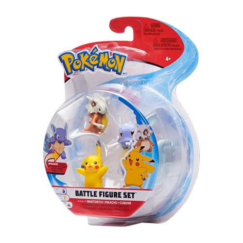 Wicked Cool Toys Pokémon Figuras de Batalla con Pikachu, Wartortle y Cubone, 5 cm, PKW0046