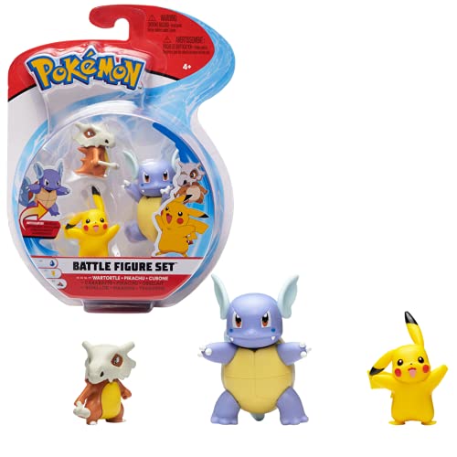 Wicked Cool Toys Pokémon Figuras de Batalla con Pikachu, Wartortle y Cubone, 5 cm, PKW0046