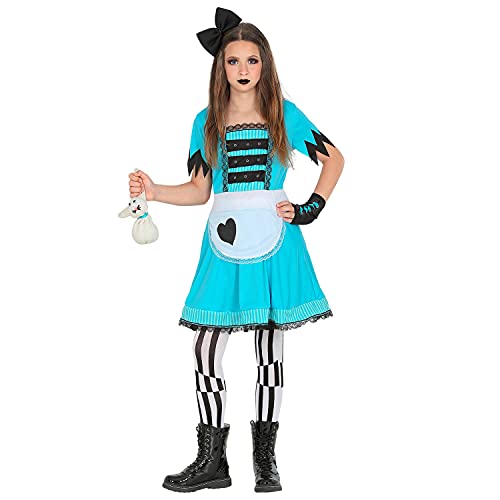 WIDMANN 60258 60258 - Disfraz infantil del País de las Maravillas, vestido, leggings, guantes sin dedos, lazo para el pelo, cuento de hadas, carnaval, Halloween, niña, multicolor, 158 cm/11-13 años