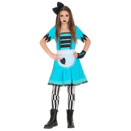 WIDMANN 60258 60258 - Disfraz infantil del País de las Maravillas, vestido, leggings, guantes sin dedos, lazo para el pelo, cuento de hadas, carnaval, Halloween, niña, multicolor, 158 cm/11-13 años