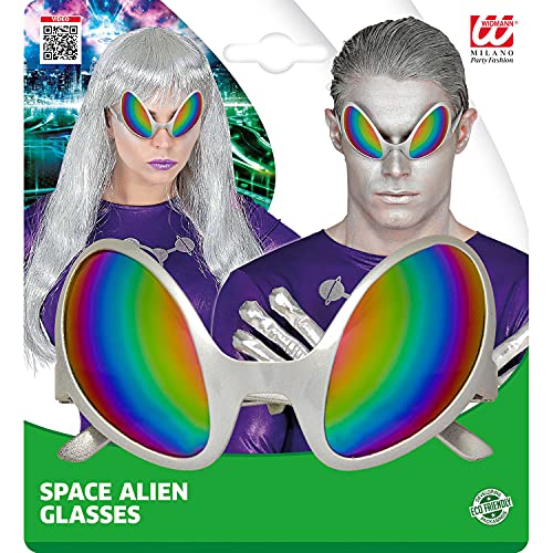 WIDMANN Widmann-68596 68596 – Gafas de alien, plata con cristales de colores, espacio espacial, carnaval, fiesta temática, multicolor, talla única