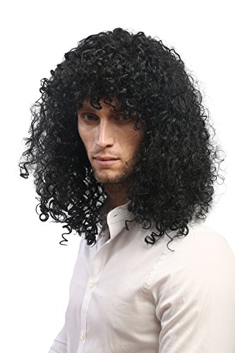 WIG ME UP- 70474-P103 Peluca Mujeres Hombres Carnaval Melena Larga rizada 80 Heavy Metal roquero quinqui macarra Futbolista Negro