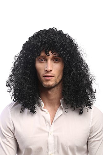 WIG ME UP- 70474-P103 Peluca Mujeres Hombres Carnaval Melena Larga rizada 80 Heavy Metal roquero quinqui macarra Futbolista Negro