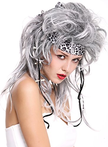 WIG ME UP- 91530 Peluca Mujer Hombre Carnaval Halloween Salvaje Moteado Gris Negro años 80 Edad de Piedra Guerrero Apocalíptico