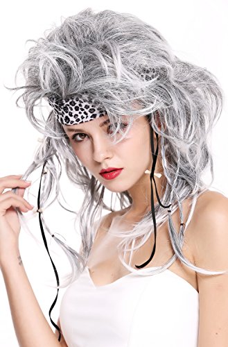 WIG ME UP- 91530 Peluca Mujer Hombre Carnaval Halloween Salvaje Moteado Gris Negro años 80 Edad de Piedra Guerrero Apocalíptico