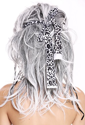 WIG ME UP- 91530 Peluca Mujer Hombre Carnaval Halloween Salvaje Moteado Gris Negro años 80 Edad de Piedra Guerrero Apocalíptico