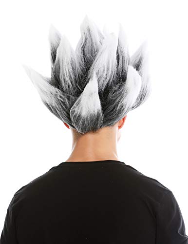 WIG ME UP - LM-19-P103TP60 Peluca Mujer Hombre Carnaval Pelo erizado Diablo Demonio Troll Flor científico Loco Colores Gris y Blanco