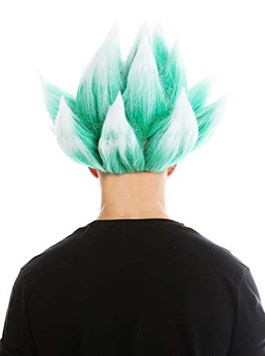 WIG ME UP- LM-19-PC18TP60 Peluca Mujer Hombre Carnaval Pelo erizado Diablo Demonio Troll Flor Colores Verde y Blanco