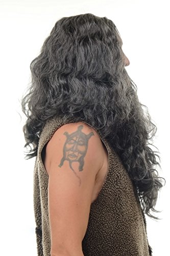 WIG ME UP- WIG011-P103PC309 Peluca y Barba Halloween Carnaval voluminoso señores Vikingo Normando Viejo enana bárbaro Negro Gris Mixto