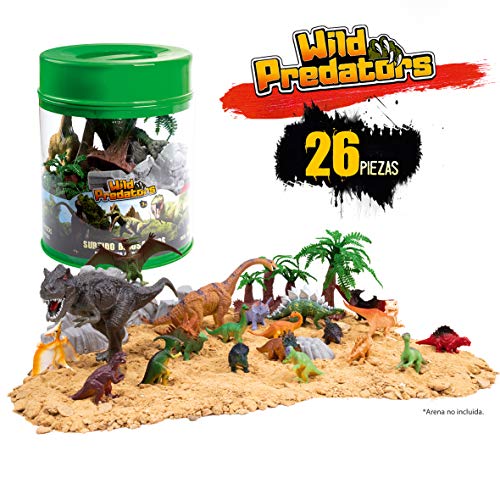 Wild predators Bote de Dinos 26 Piezas, Surtido Figuras 3 años o Más, Regalos para Niños, Dinosaurio de Juguete, Indominus Rex Incluido, Multicolor (XT380853)