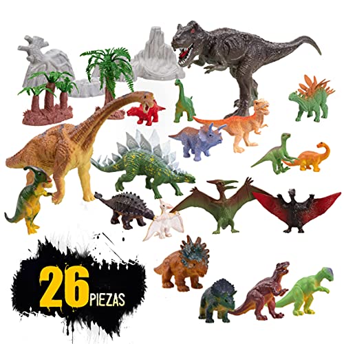 Wild predators Bote de Dinos 26 Piezas, Surtido Figuras 3 años o Más, Regalos para Niños, Dinosaurio de Juguete, Indominus Rex Incluido, Multicolor (XT380853)