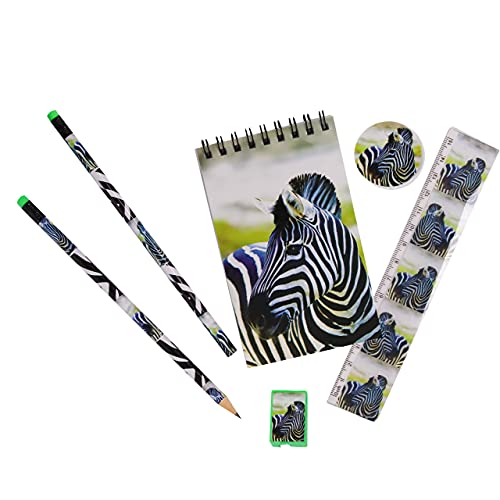 Wild Stationery Set -Cebra de Deluxebase. Este divertido set de papelería para chicas y chicos incluye 2 lápices, goma de borrar, sacapuntas, regla y cuaderno