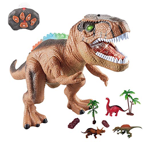 WISHTIME Dinosaurio de Control Remoto ElectricToy Kids RC Animal Toys LED Light Up Dinosaur Walking and Roaring Realista T-Rex Robot Toys For Toddlers Boys Girls