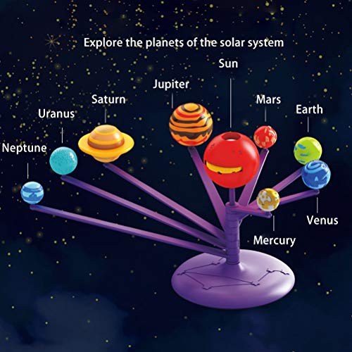 Wisvis Sistema solar rotativo HD planetario proyector 8 planetas pintadas Sistema Solar Planetario DIY Ciencia Kit Planetario Modelo Modelo Mango Juguete Regalo para Niños Niños Niños adolescentes