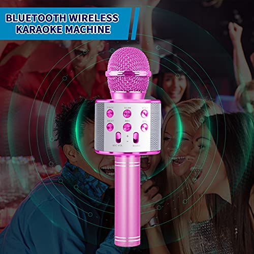 Wiwi Micrófono de Karaoke para niños, Máquina Cantante Micrófono de niña Fiesta Familiar Regalo Chica niño Niño Niño 5-13 años Regalo de niña Micrófono inalámbrico Bluetooth Micrófono Rosado