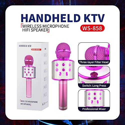 Wiwi Micrófono de Karaoke para niños, Máquina Cantante Micrófono de niña Fiesta Familiar Regalo Chica niño Niño Niño 5-13 años Regalo de niña Micrófono inalámbrico Bluetooth Micrófono Rosado